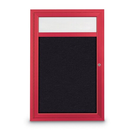United Visual Products Slim Enclosed Corkboard, 30"x36", Black Alum Frame/Cinnabar UVEB3036-BLACK-CINNABA